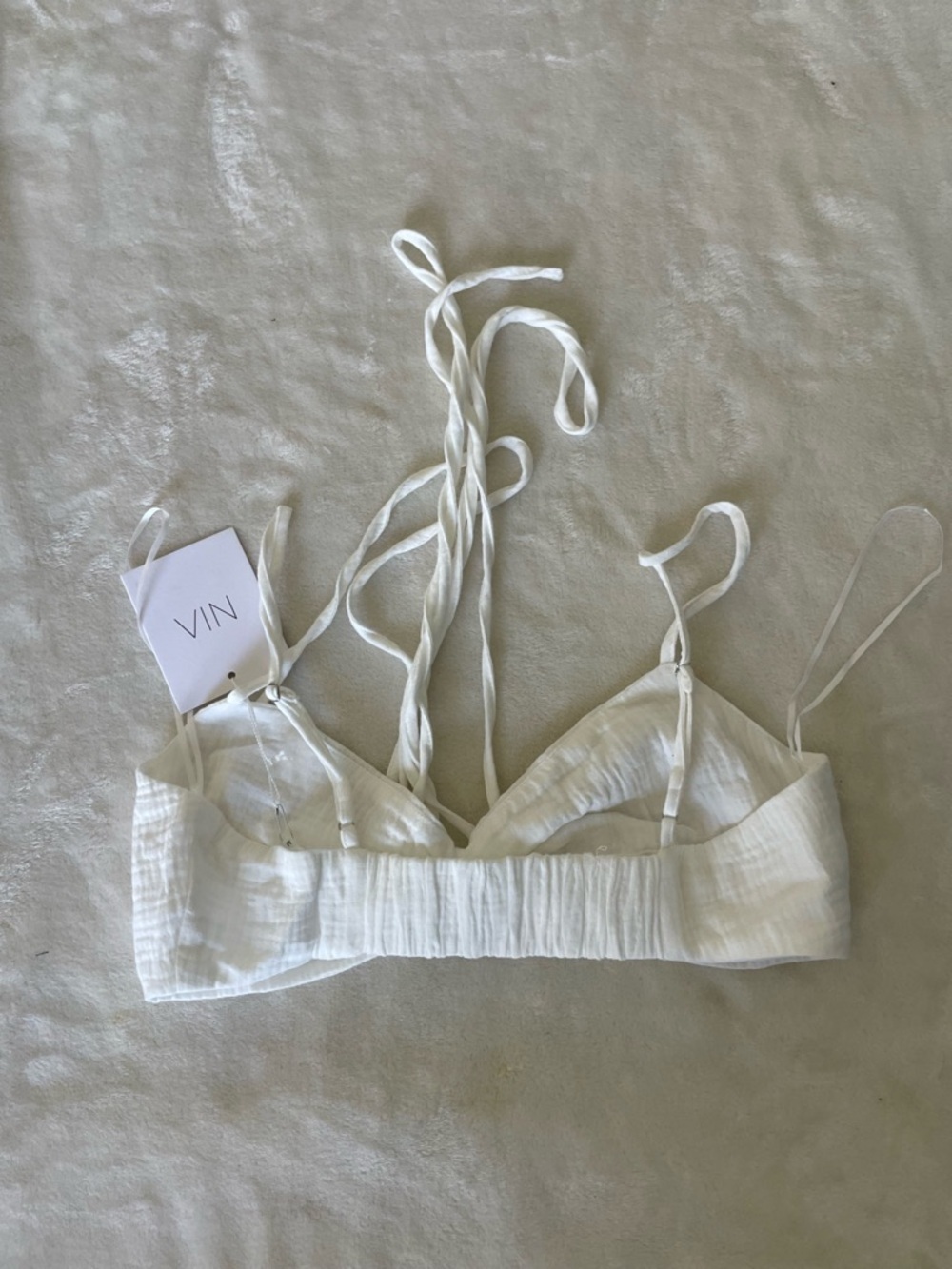 White Cotton Bandeau Bra with Braided Straps - Picture 6 of 7